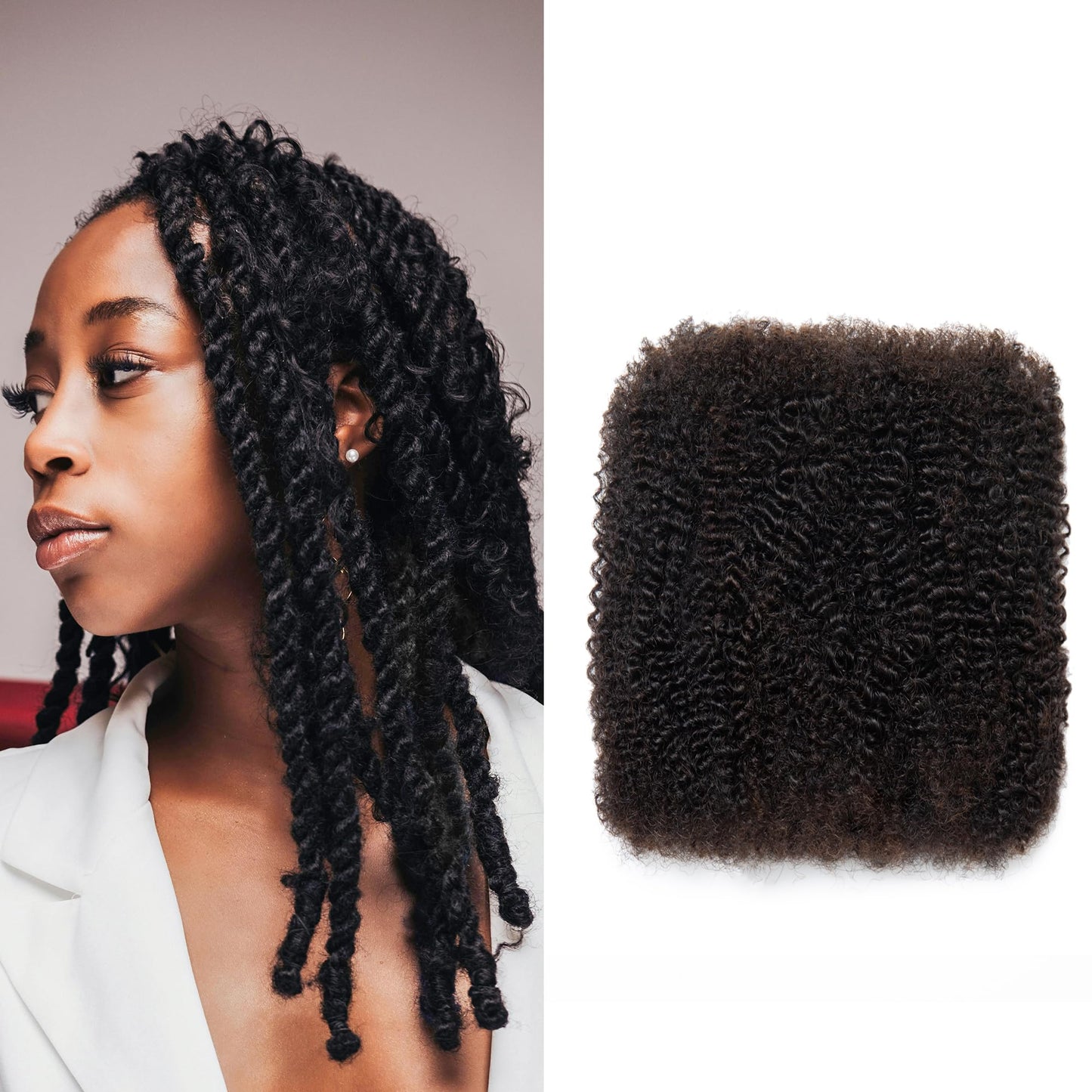 Stancia Afro Kinkys Bulk Human Hair, 14’’ Human Braiding Hair, 100% Human Hair Bundles for Dreadlocks Extensions Repair Locs, Twist Braiding (50g/pack)