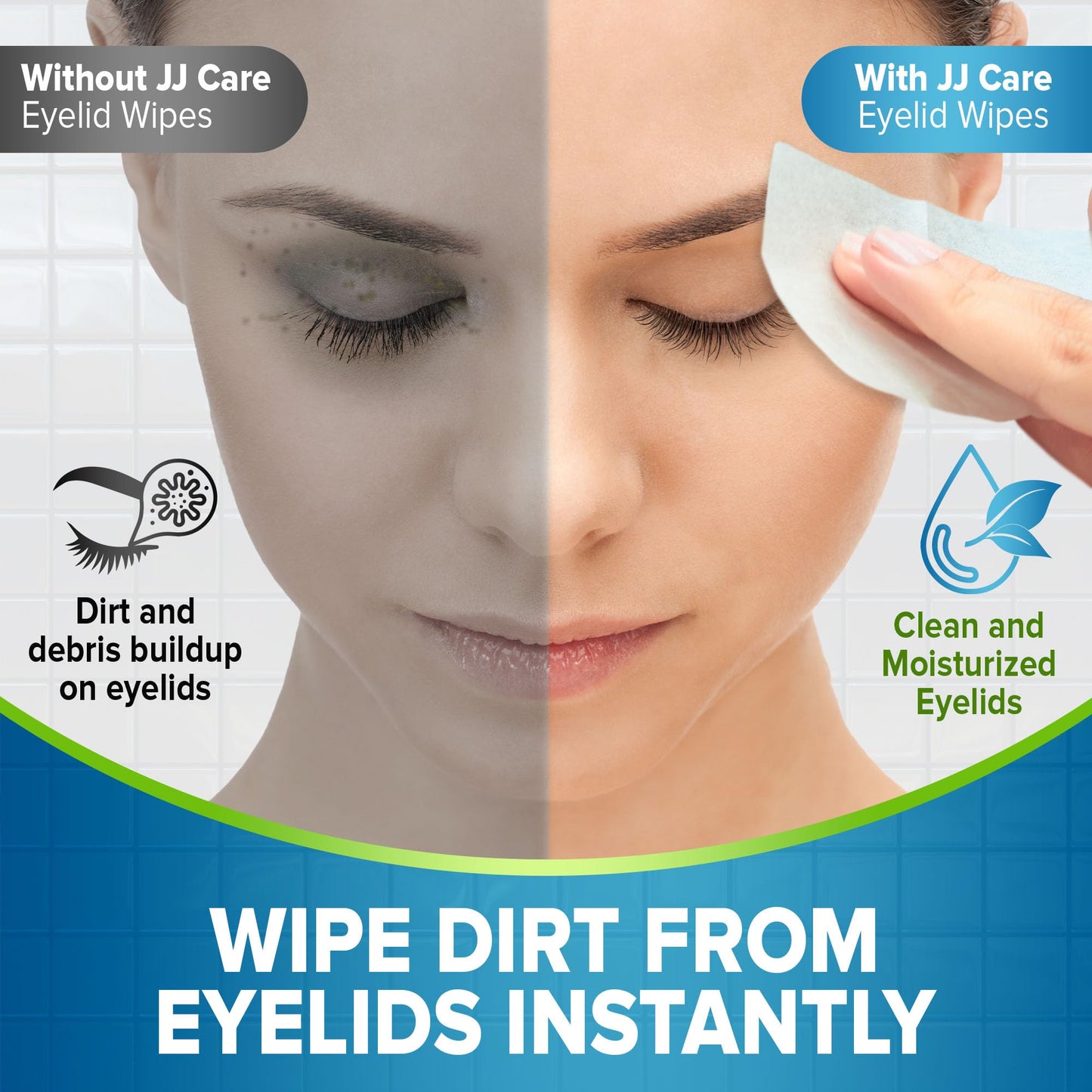 JJ CARE Eyelid Cleaning Wipes 160 PCs, Individually Wrapped Eye Lid Scrubbing Wipes, Moisturizing Eye Wipes for Irritated, Itchy, and Dry Eyes, Hypoallergenic Eye Scrub Cleaning Pads