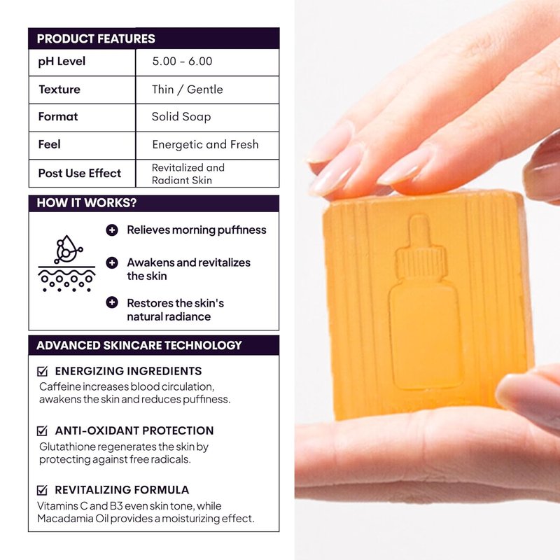 Cleansing Energy Bar with Caffeine & Macadamia Oil - Reduces Morning Puffiness | 1.76 Oz