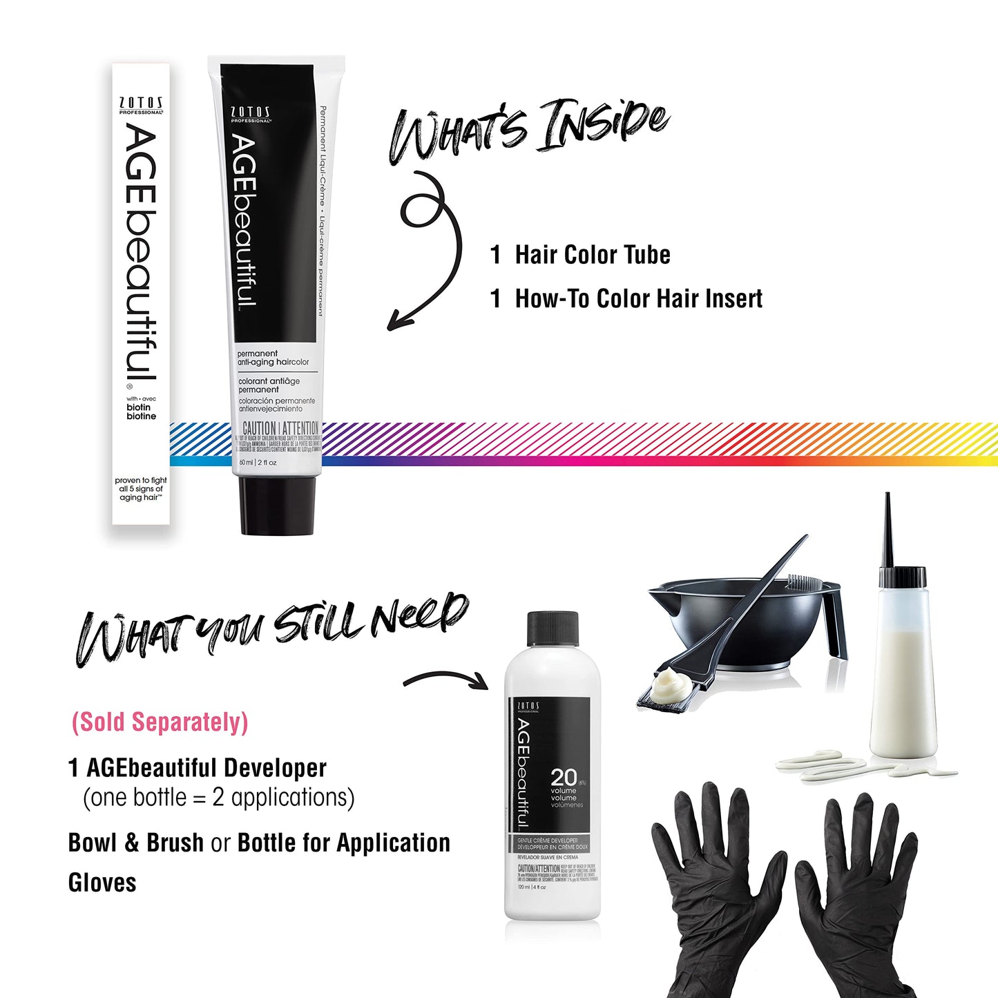 AGE beautiful Permanent Hair Color Dye Liqui Creme & Developer Starter Kit | 100% Gray Coverage | Anti-Aging | Biotin for Thicker, Fuller, Healthier Hair | 6NNG Light Intense Golden Brown