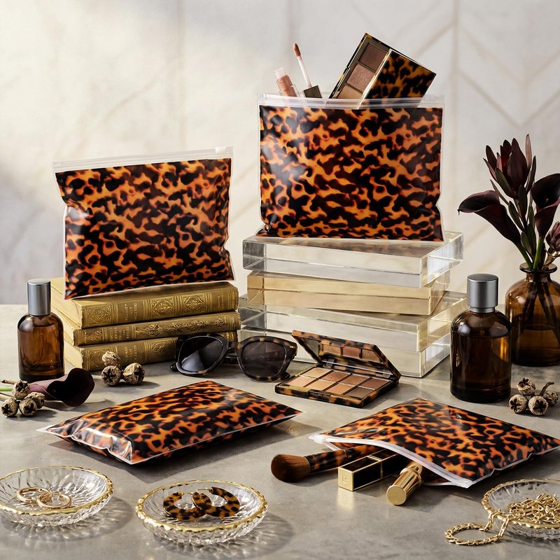 Abbylike 100 Pieces Leopard Makeup Bags Bulk Plastic Cosmetic Pouches for Woman Cheetah Makeup Bags with Zipper Toiletry Travel Pouch Gift for Wedding Bridal Shower Party Favor (Vibrant Style)