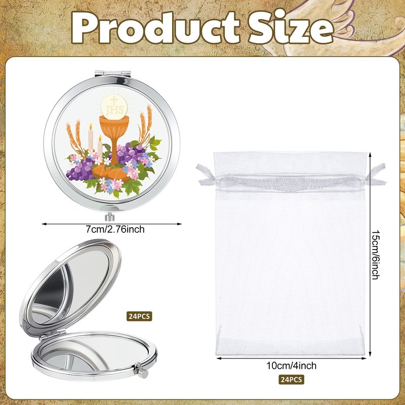 Bucherry 24 Pack Baptism Compact Mirror Favor with Organza Bags Bautizo Recuerdos De Bautizo Para Holy Spirit Baptism Compact Mirror for Christening Party Favor