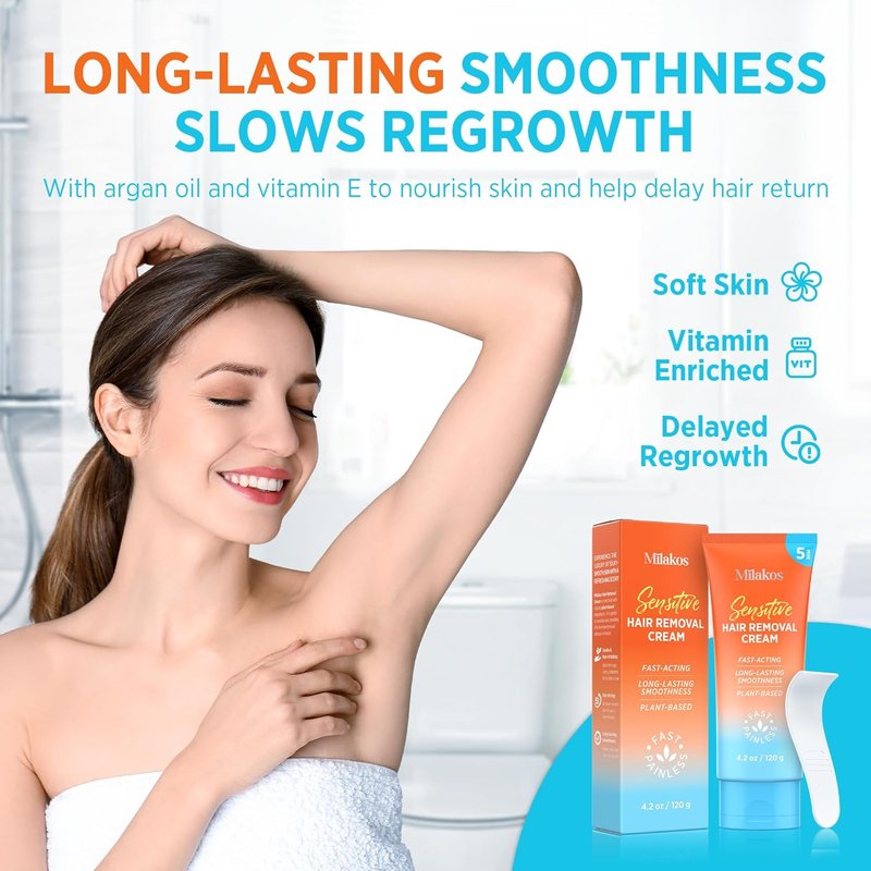 Painless Hair Removal Cream - Soothing Depilatory for Sensitive Skin | Aloe, Chamomile & Vitamin E for Legs, Arms, Bikini & Underarms