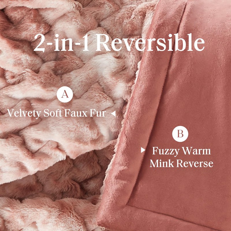 Madison Park Faux Fur Throw, Luxurious Ruched Texture, Fuzzy Warm, Plush Mink-Like Reverse, All Season, Lightweight & Cozy Blanket-Throw for Sofa, Couch, Living Room & Office 50" x 60" Pink Tie Dye