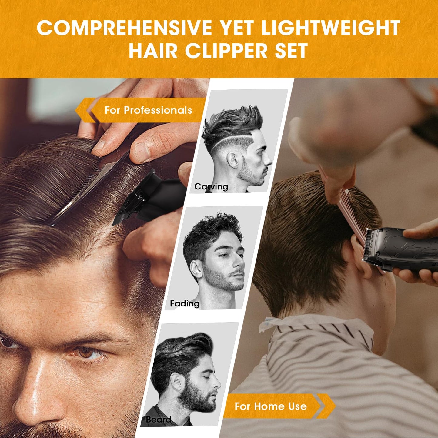 QREEYX Professional Hair Clippers for Men, Cordless Hair Clippers T-Blade Trimmer Nose Hair Trimmer Electric Shaver Set, Haircut Grooming Kit with LED Display, for Barber, Ideal Gift for Him