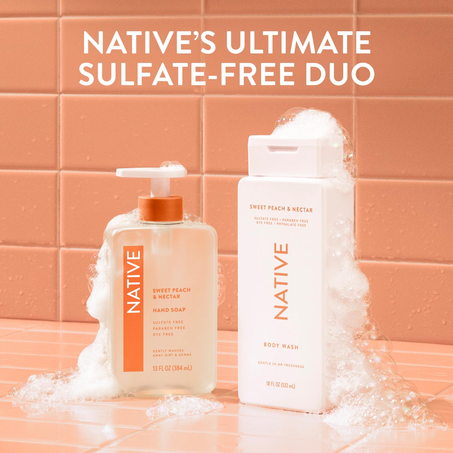 Native Body Wash for Women & Men, Sweet Peach & Nectar, 36 oz Pump Bottle, Sulfate-Free & Gentle