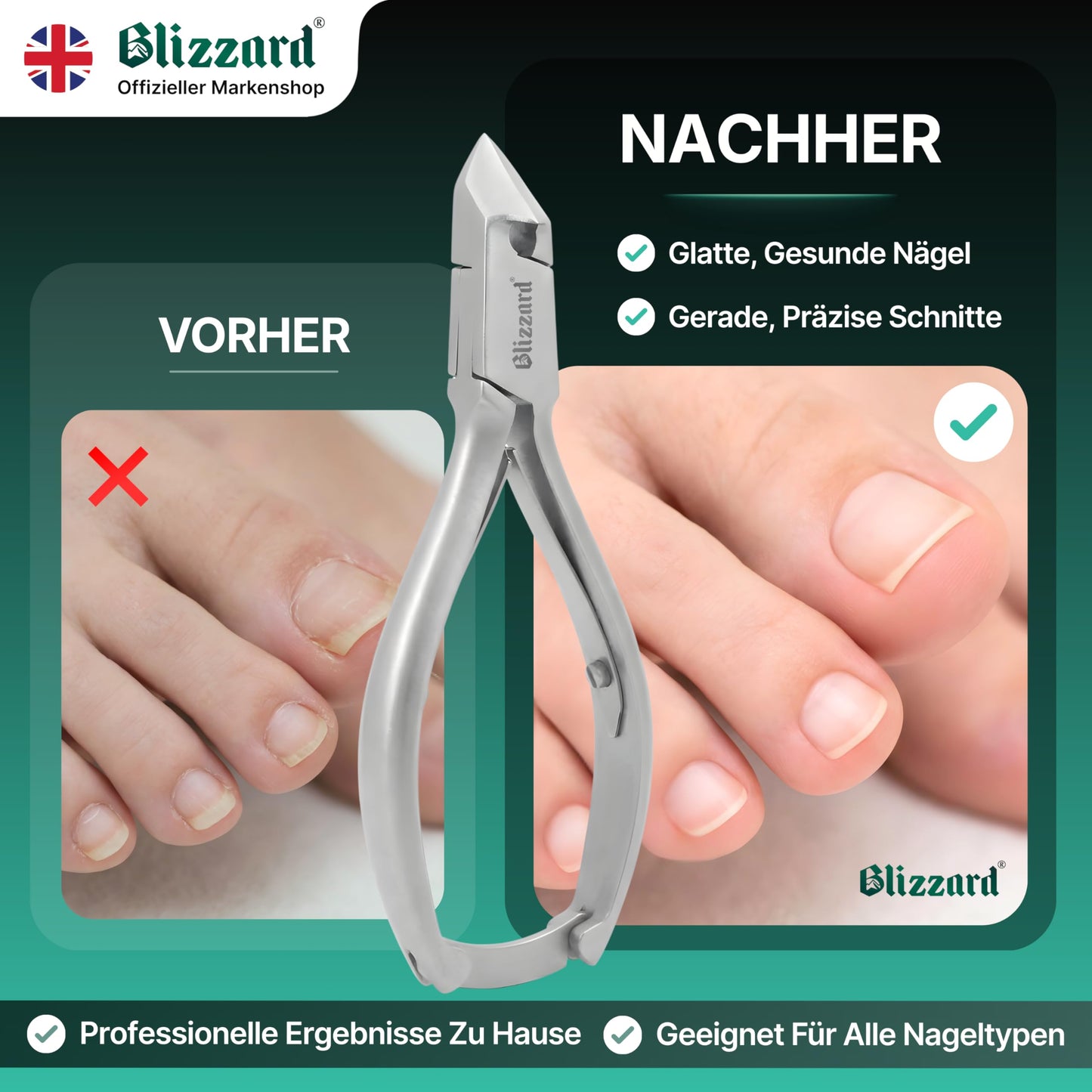 Blizzard Nail Clippers for Thick Nails - Podiatrist Nail Nippers for Seniors - Heavy Duty Toe Nail Clippers for Men - German Steel Podiatry & Chiropody Tool with Toenail File - 14cm Moon Head