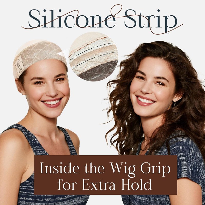 MYKURS Wig Grip Cap with Silicone Strip to Keep Wigs in Place, 2-in-1 Soft Comfortable Wig Caps for Women Non Slip, Nude 2 PCS