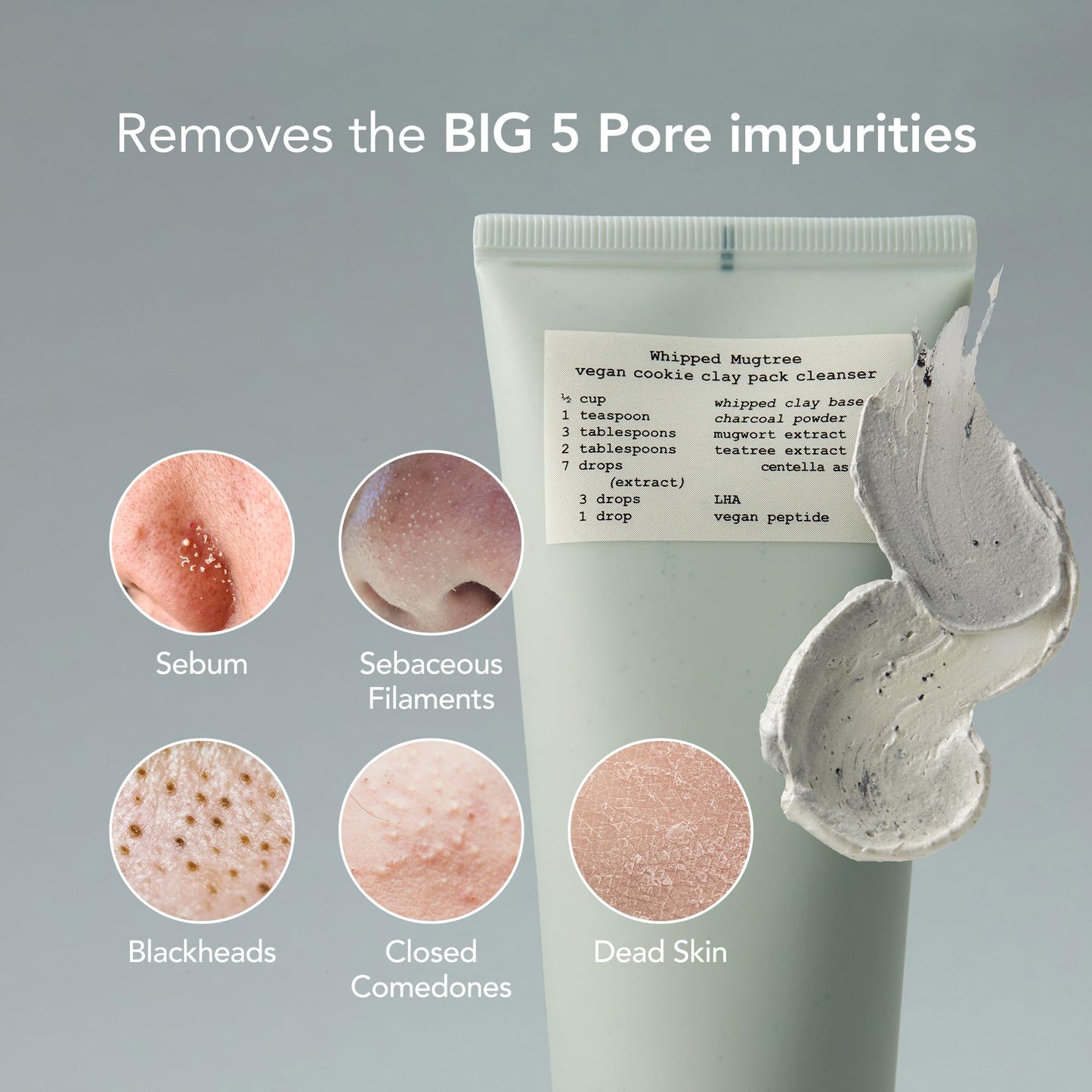 Whipped Korean Face Wash, Doubles as a Face Mask, Clay Charcoal, for Blackheads and Pores, A Deep Cleansing and Exfoliating, Peptide, Vegan Collagen