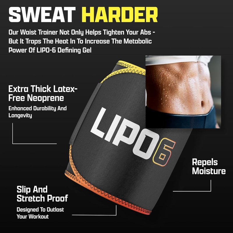 Lipo6 Defining Gel - Sweat Enhancing Cream for Weight Loss | Waist Trimmer Bundle for Men & Women