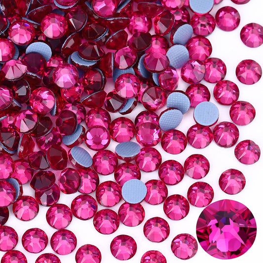 Novani Hotfix Rhinestones 1440pcs Fuchsia Round Iron on Rhinestone Style 2088 Sparkly Crystal Gemstones for Fabric and Crafting, SS20 (4.6-4.8mm)