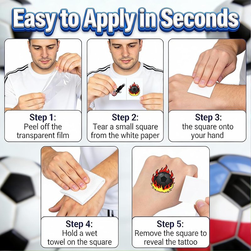 Temporary Soccer Tattoos Set - 100 Premium Football Designs, Easy Application for Parties & Events