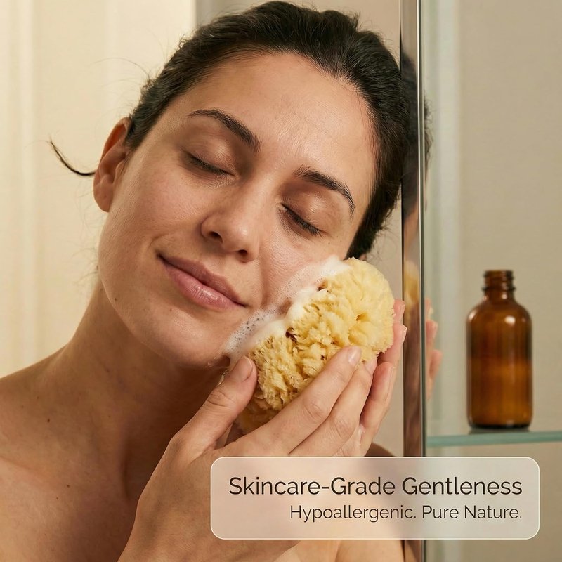 Real Sea Wool Sponges - Natural Bath & Face Sponge Set, 2 Pack | Large 6”-7” & Medium 3”-4” Hypoallergenic Organic Sponges