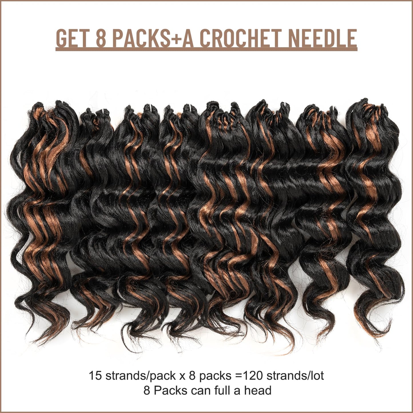 Toyotress Ocean Wave Crochet Hair - 12 Inch 8 Packs Black Mix Brown Highlight Crochet Braids Deep Twist Synthetic Braiding Hair Extensions (12 Inch, P1B/30-8P)