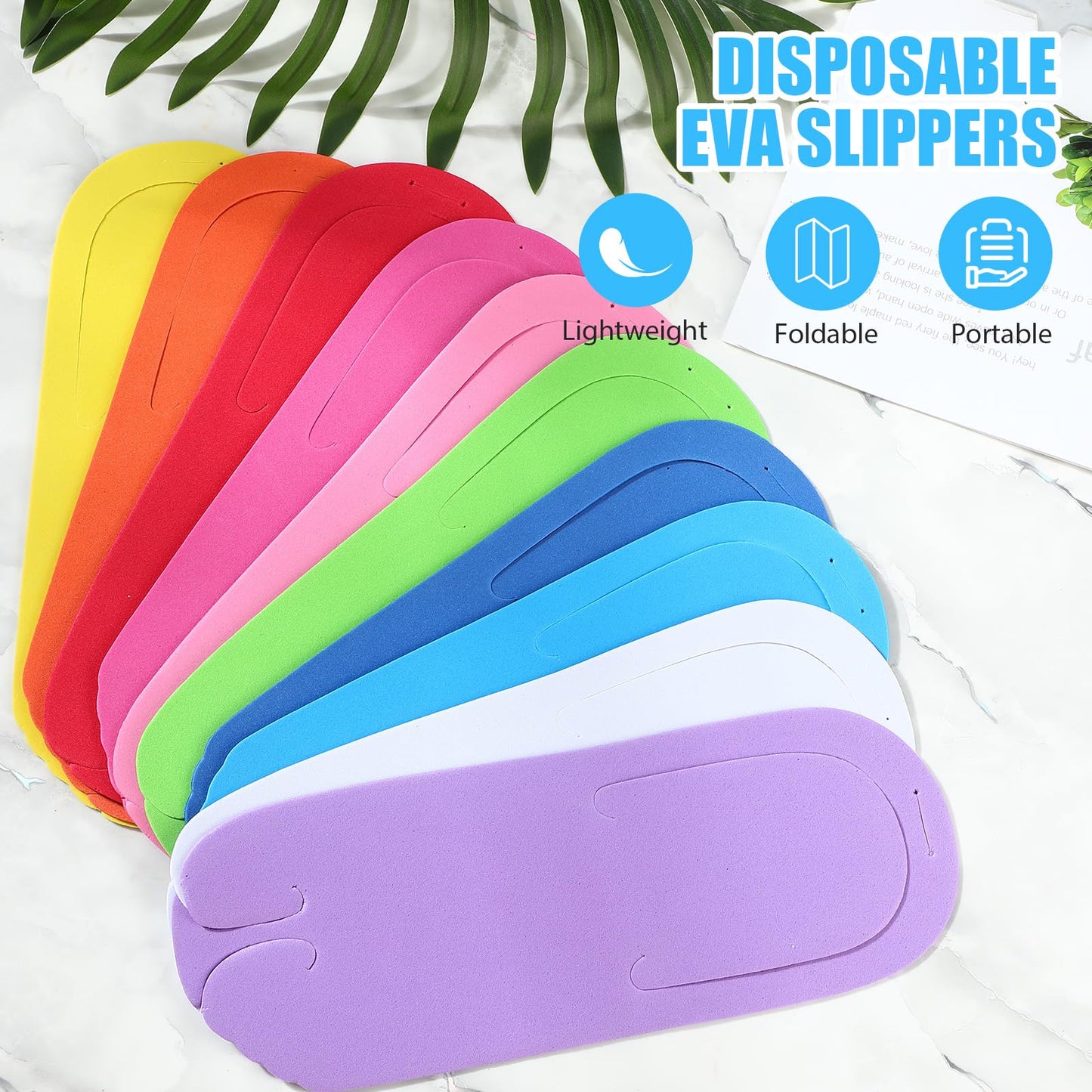 JaGely 100 Pairs Large Disposable Pedicure Slippers Bulk Multicolor EVA Foam Flip Flops Foot Nail Salon Slippers Spa Party Supplies for Women Men Guests, Night Shoes for Travel Home Camp, 11 Inches