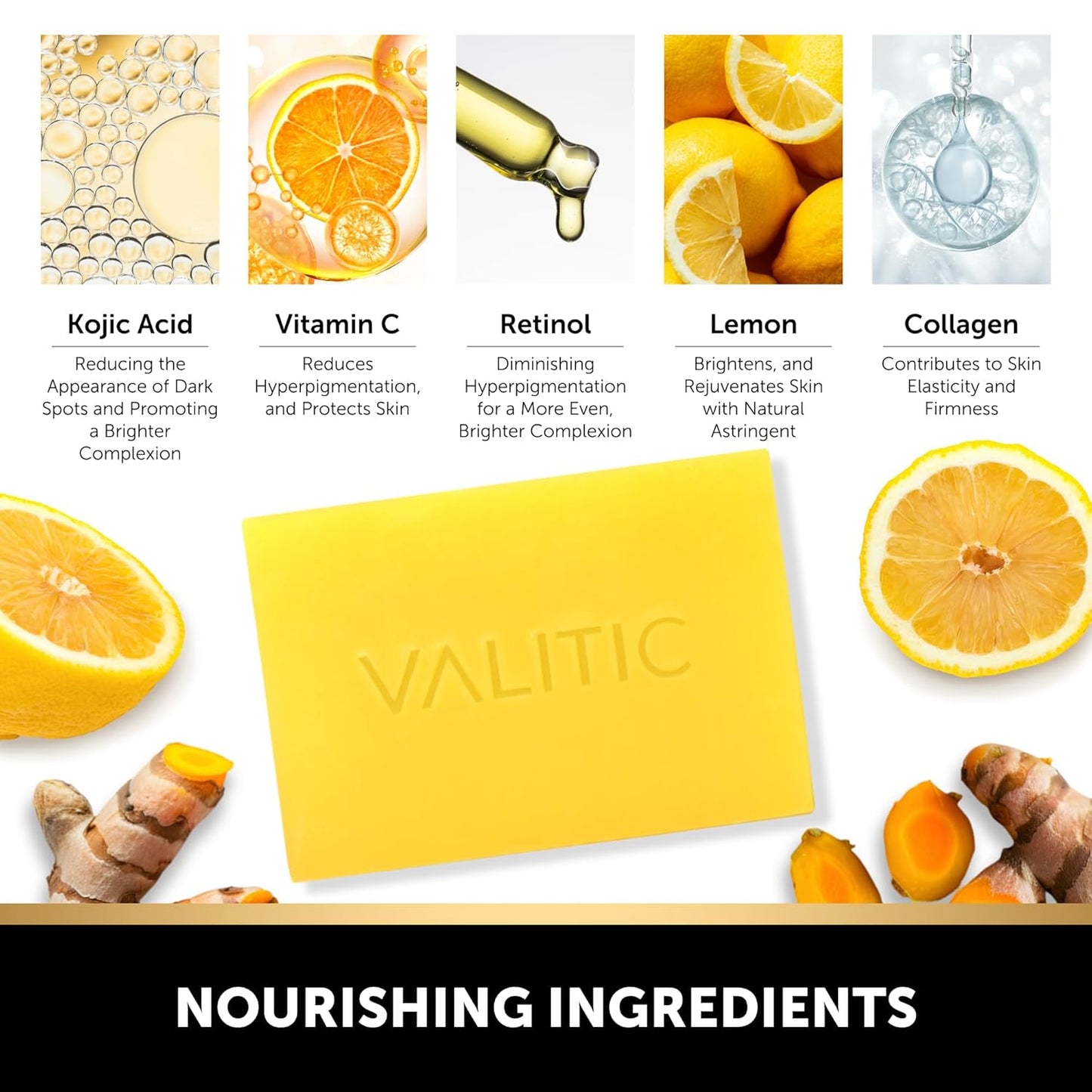 Brightening Kojic Acid Soap with Lemon & Turmeric - Dark Spot Corrector | 5 Pack with Vitamin C & Hyaluronic Acid