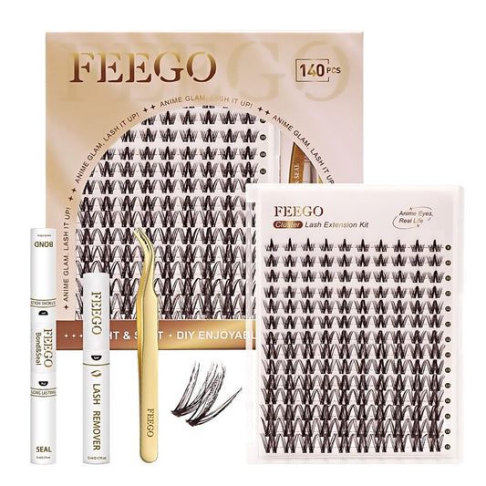FEEGO Natural Lash Extension Kit 168Pcs Lash Clusters Kit Wispy Eyelash Extensions Individual Lashes Extensions with Bond and Seal Lash Glue and Eyelash Extension Tweezers DIY (MAGIC GIRL KIT - B)