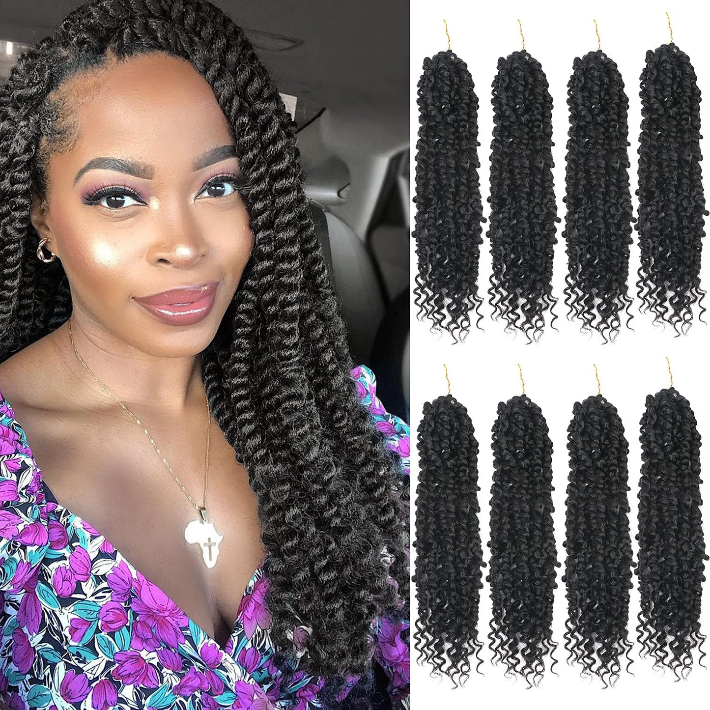 Passion Twist Crochet Hair - 14 Inch Pre-Twisted Synthetic Braids | 8 Packs for Women & Kids - Color 1B