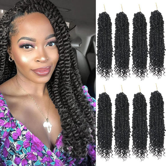 Passion Twist Crochet Hair - 14 Inch Pre-Twisted Synthetic Braids | 8 Packs for Women & Kids - Color 1B