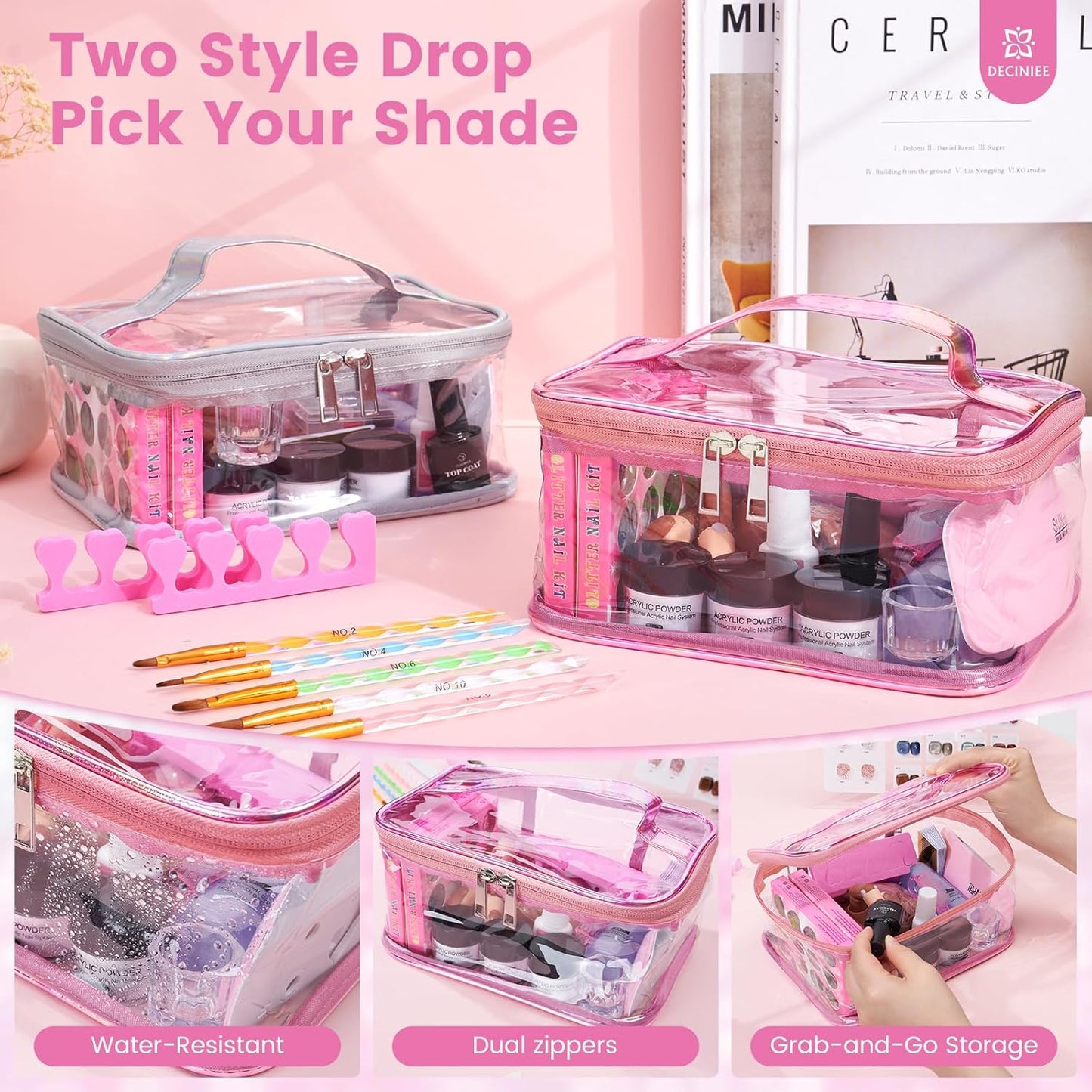 Nail Kit for Beginners - Complete Acrylic Powder Set with UV Light & Practice Finger | Rose Pink
