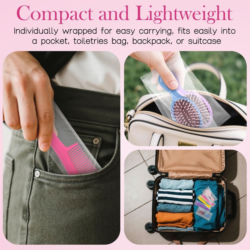 Bulk Hair Brush and Combs Set, Individually Wrapped Detangling Brushes for Wet & Dry Hair, Disposable Hairbrush for Women Men Travel Hotel Shelter Charity Supplies 5 Colors (5.5 inch, Count, 100)