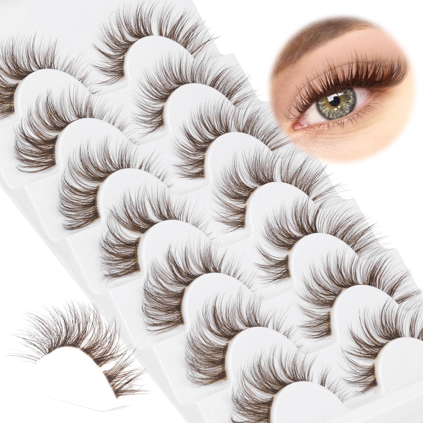 GVEFETIEE 7 Pairs Mink DIY Individual Fluffy Wispy Lashes - Brown Natural Look False Eyelashes Extensions