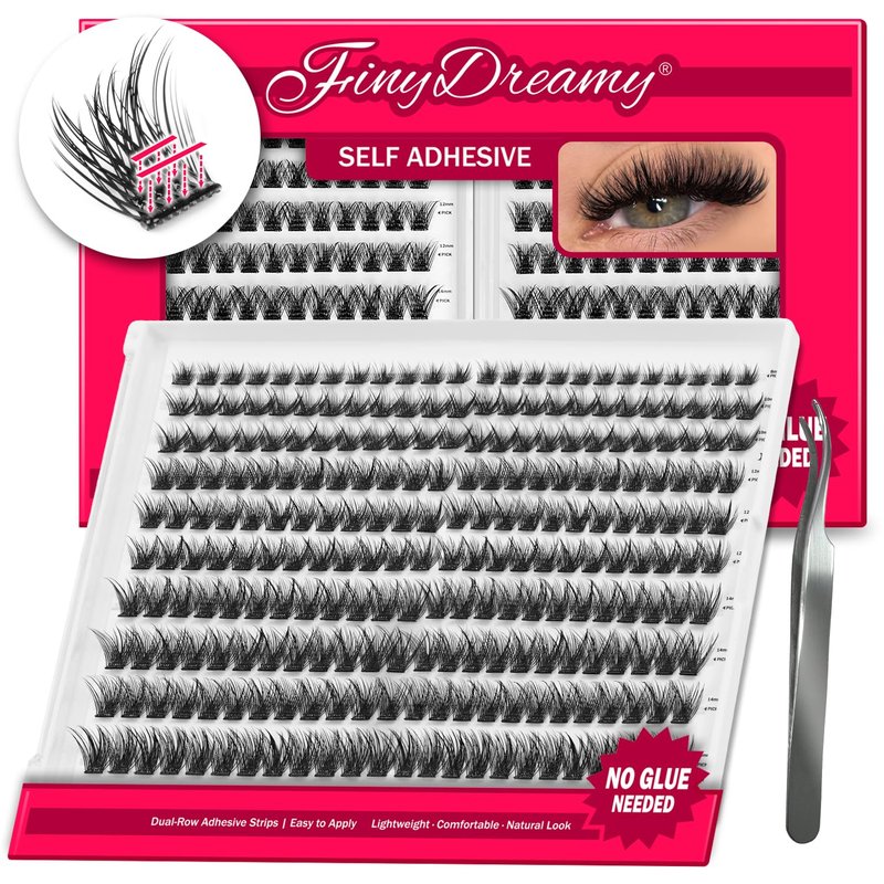 240PCS Self Adhesive Eyelashes Natural Lash Clusters Kit Volume DIY Self Adhesive Lash Clusters Pre Glued Eyelashes Clusters Reusable No Glue Needed No Remover No residue