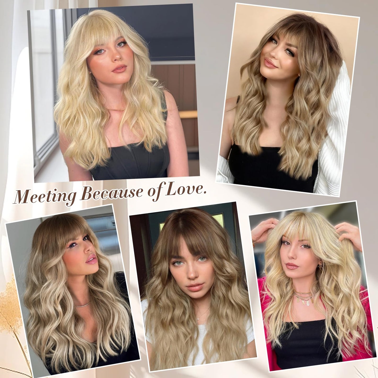 XIXIBI Blonde Wig with Bangs Dirty Blonde Wig for Women Long Wavy Curly Heat Resistant Fiber Synthetic for Daily Party Use (20inch)