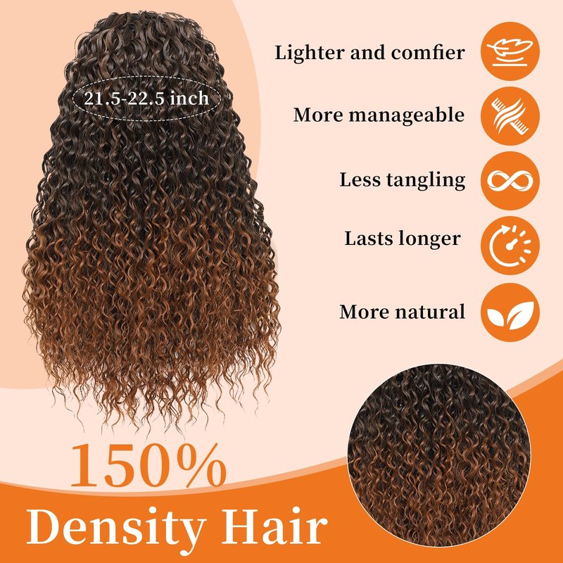 Humistwbiu Curly Headband Wig Loose Water Wave Headband Wigs None Lace Wig Glueless for Women Synthetic 150% Density Natural Color 24 inch (1B)