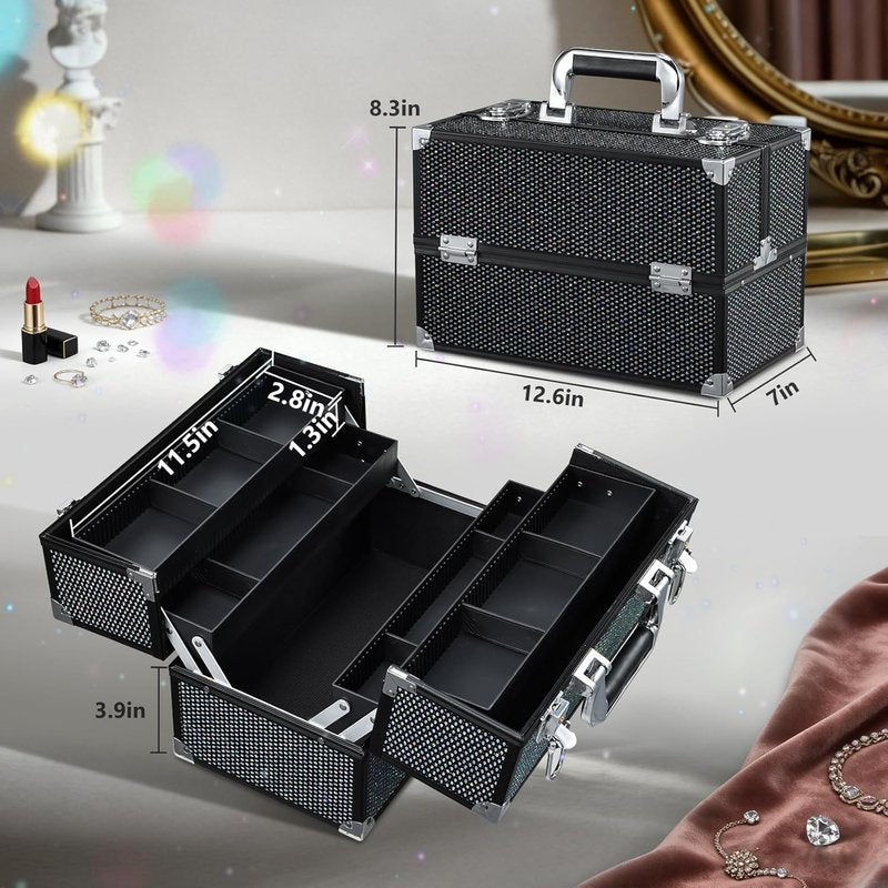 Stagiant 12.6 Inch Large Makeup Train Case - Professional Organizer with 4 Trays & Adjustable Compartments | Black