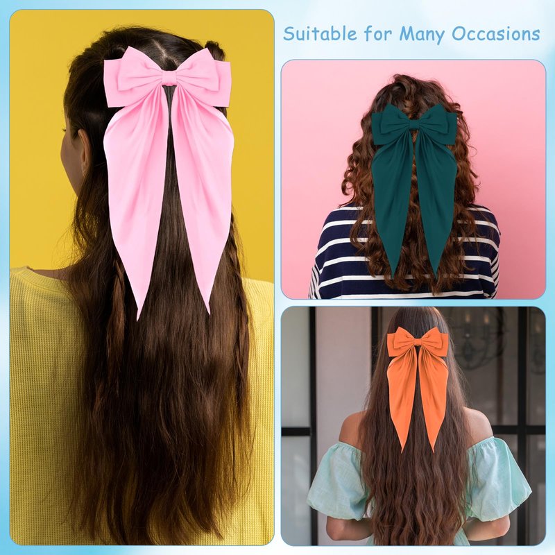 25 Pcs Hair Bows for Women, Big Hair Bows Satin Long Tail Clips for Elegant Hairstyles, Perfect for Weddings, Parties, Daily Wear