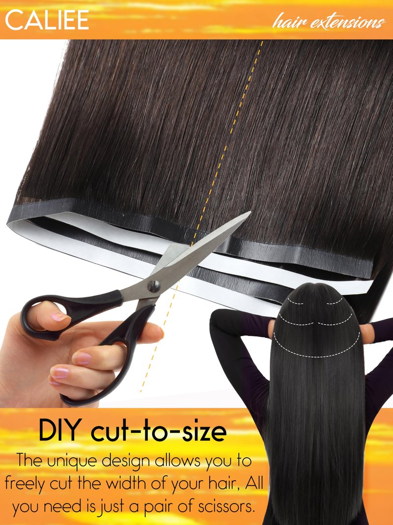 Caliee Wide Tape in Hair Extensions Human Hair Color 2 Darkest Brown Tape in Hair Extensions Real Human Hair 16 Inch 50G Thick Ends Invisible One Piece DIY
