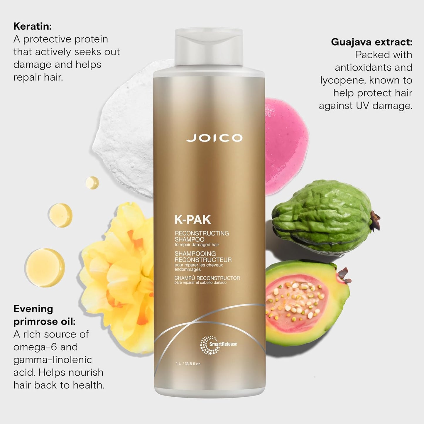 Joico K-PAK Daily Reconstructing Shampoo - Repair Damaged Hair & Prevent Breakage | Strengthen & Boost Shine with Keratin & Guajava Extract