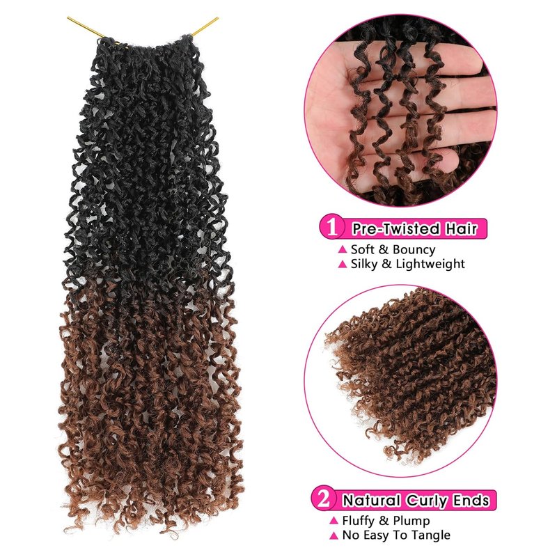 NAYOO 14 Inch Mini Passion Twist Crochet Hair - 8 Packs of Pre-Looped Synthetic Braids | Curly Ends, T30 Color