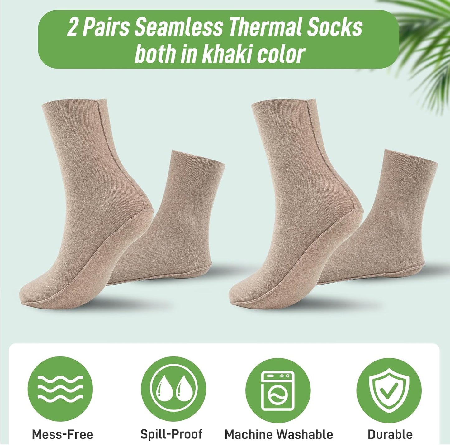 Castor Oil Pack Wraps for Feet - Organic Cotton, Reusable Mid-Crew Socks | Khaki, 2 Pack