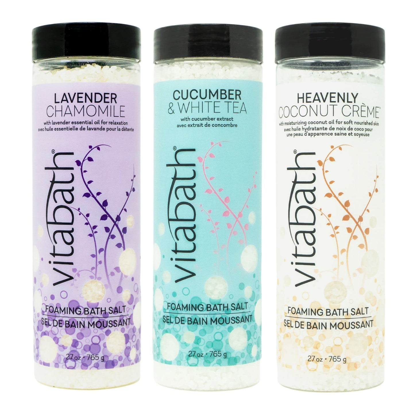 Vitabath Lavender Chamomile Foaming Bath Salts Relaxing Bubble Aromatherapy - Muscle & Body Ache Soothing Foamy Soak & Nourishing Skincare for Women & Men – 27 oz