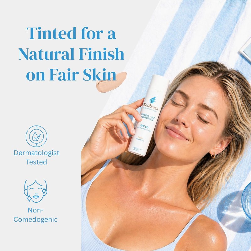 Koobarra Mineral Face Sunscreen SPF 50, Tinted Aussie Zinc Oxide Sunblock, Hydrating Hyaluronic Acid, Reef Safe, Natural, Organic, Vegan, Australian Made, Nourishing, Unscented, 100g 3.4oz
