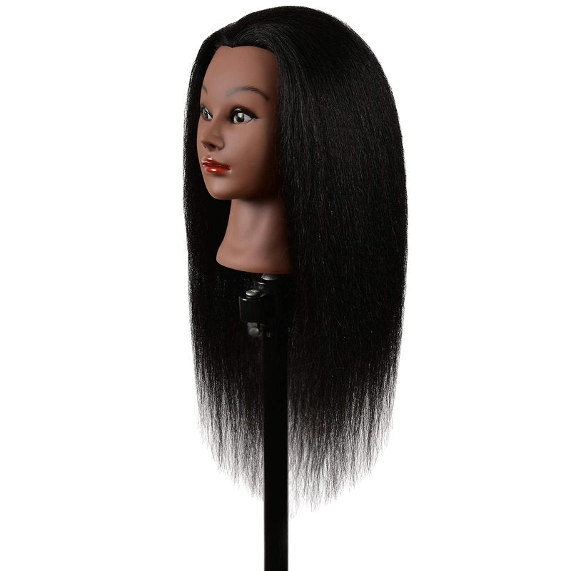 FUTAI African American Mannequin Head 30 inches Long 100% Real Human Hair Manikin Doll Style Head for Practice Braiding Styling Cosmetology Training with Stand