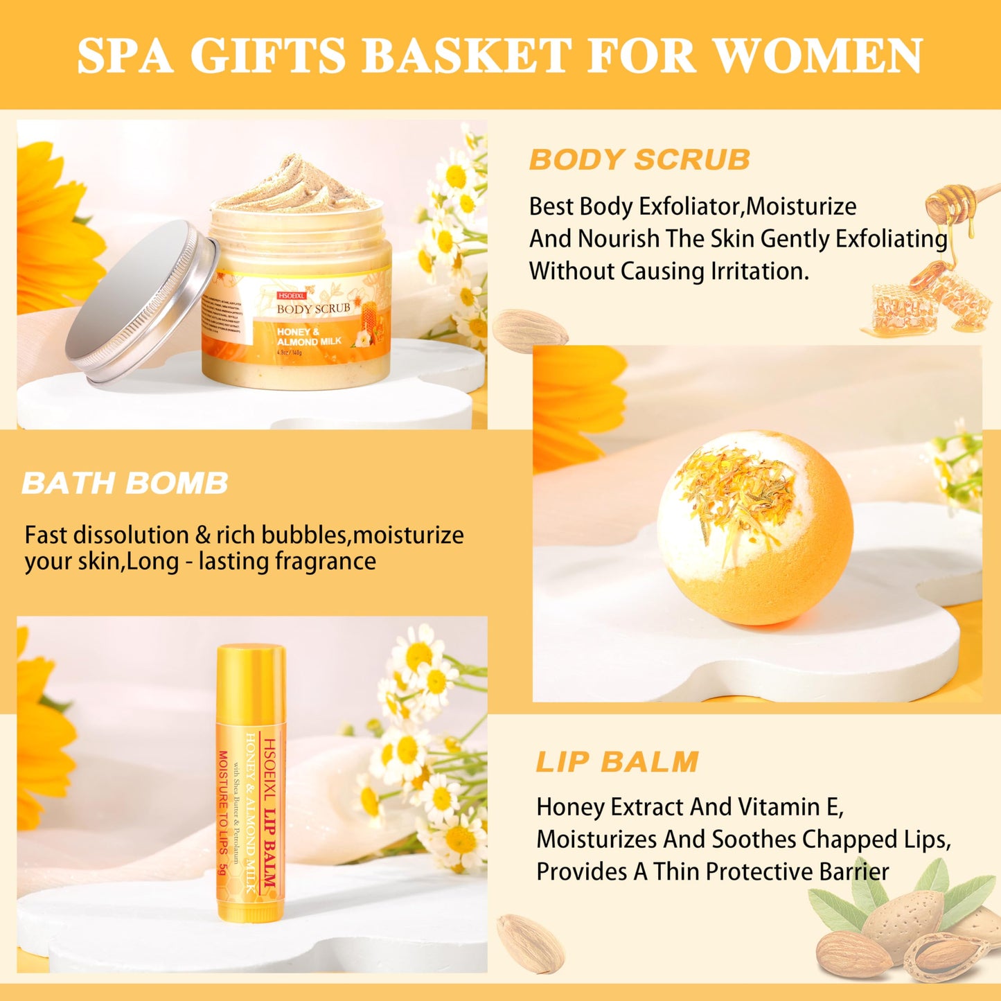 Gifts for Women, Birthday Gift for Women, 9 Pc Almond Milk & Honey Bath and Body Gifts Set, Self Care Gifts Spa Gift Basket, Relaxing Bath Sets for Mom, Girlfriend, Sister, Female Friends, Coworker