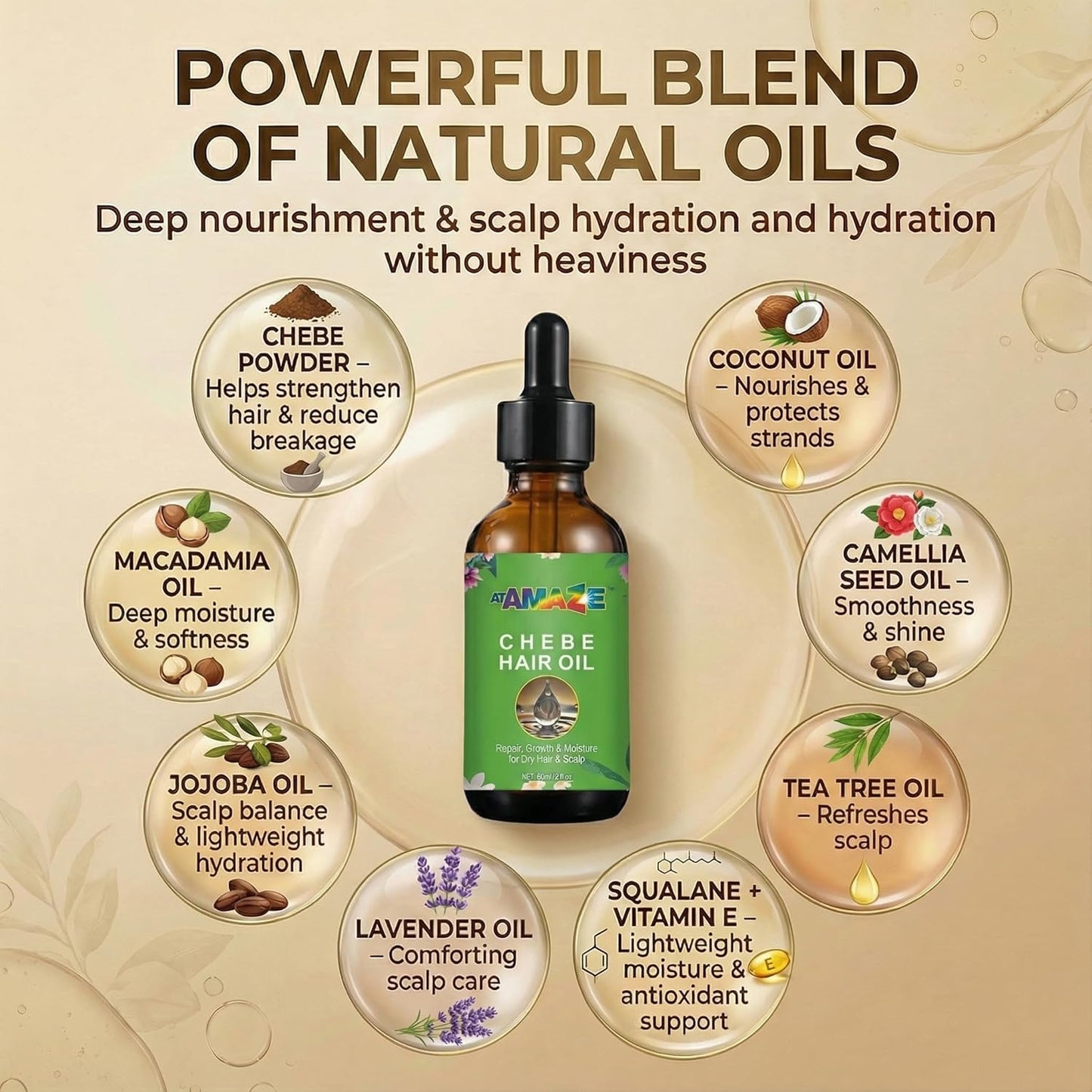 Chebe Oil for Hair Growth - Natural Hair Growth Oil for Stronger, Thicker Hair | 60 ml
