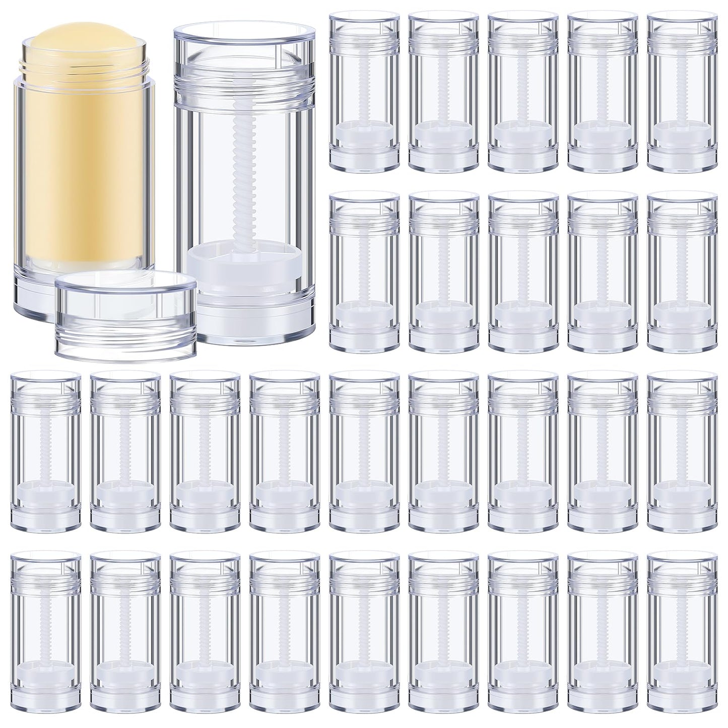 Teenyyou 30 Pcs Empty Deodorant Containers Twist up Filling Stick Plastic Deodorant Container Refillable Bottles Bottomfill Round Lip Balm Tubes for Homemade DIY Lipstick Crayon(30 ml,Clear)