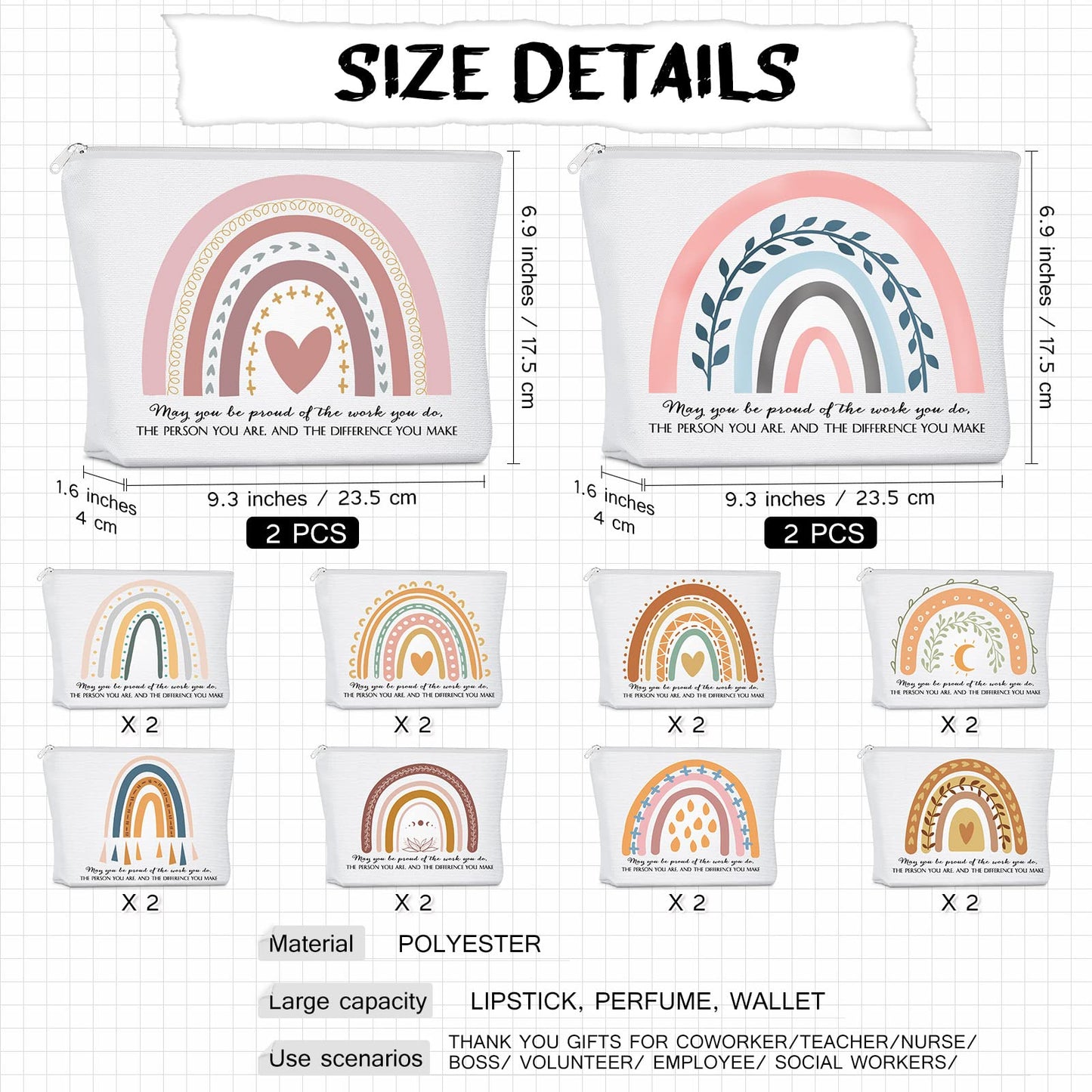 Sieral 30 Pcs Graduation Gifts Bulk CNA week Gifts Rainbow Canvas Makeup Bags for Women Appreciation Inspirational Cosmetic Bags Thank You Gift for Employee Coworker Office Must Have(Delicate)