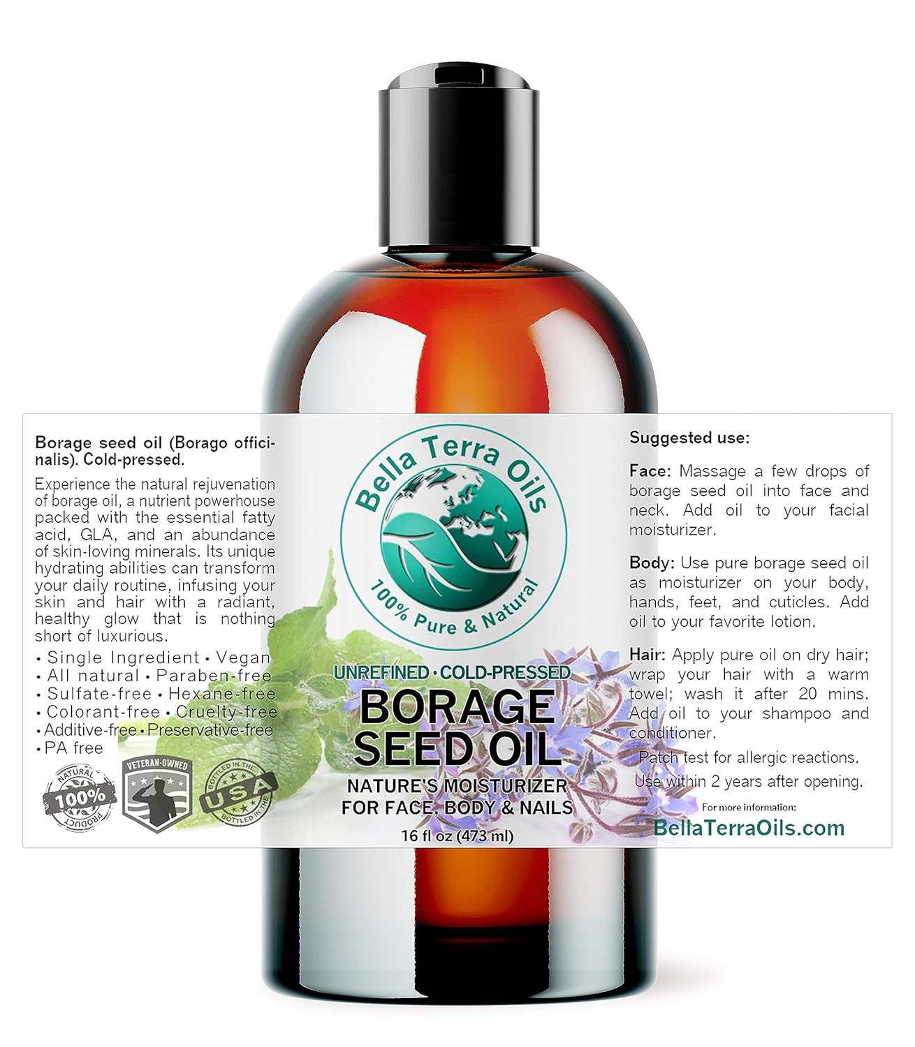 Borage Seed Oil 16 oz - Natural GLA & Vitamin-Rich Skin Nourishment | Pure Hydration for All Skin Types