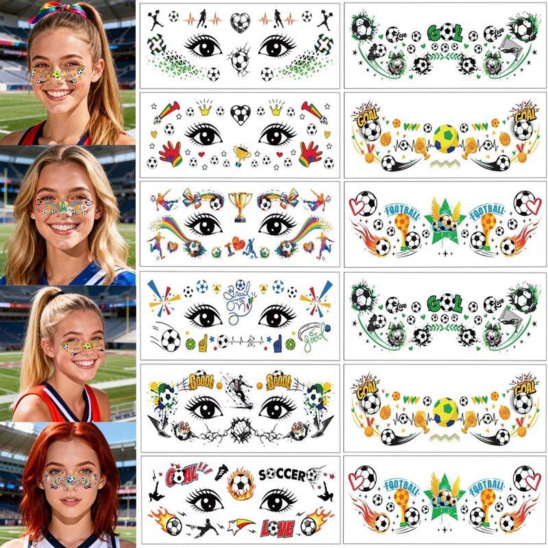 Soccer Face Temporary Tattoos - 12 Sheets of Sport-Themed Decals for Kids | Perfect for Football Parties
