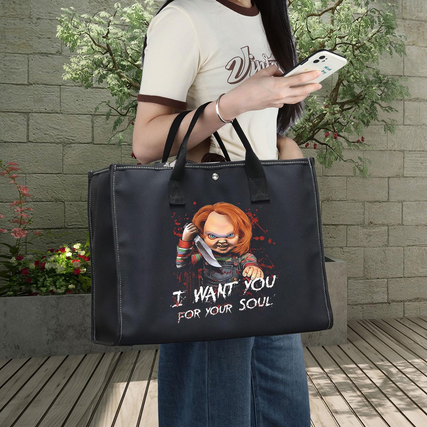 BWWKTOP Evil Doll Cosmetic Makeup Bag Murderous Toy Gifts I Want You For My Soul Zipper Travel Bags Killer Doll Merch (for My Soul BG)