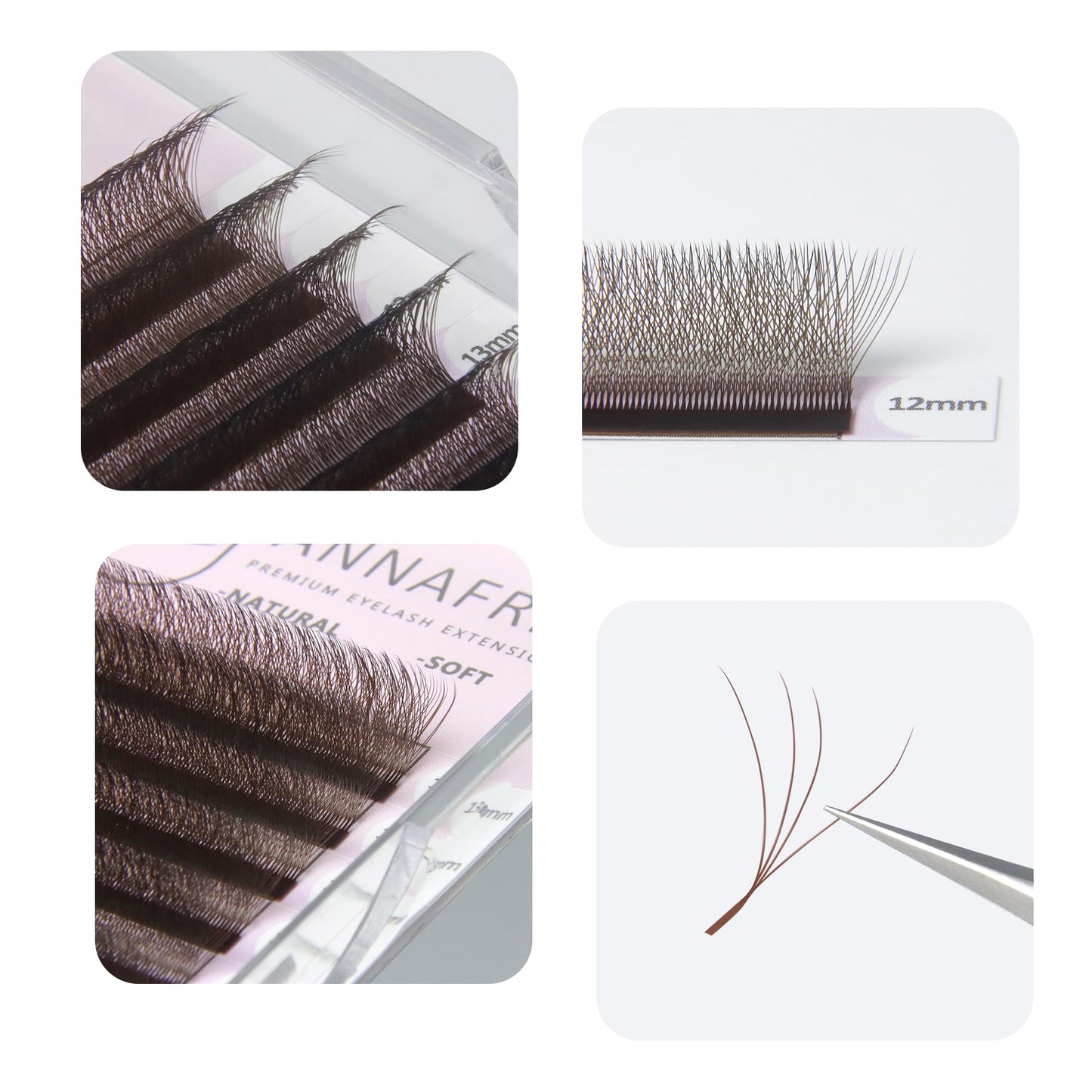 ANNAFRIS 4D Brown Premade Fan W Shape Eyelash Extensions 0.07 C Curl 8-15mm Mix Volume Self Fanning False Lashes Makeup Supplies Professional Use Lash Extension(0.07 C, 8-15mm Mix)