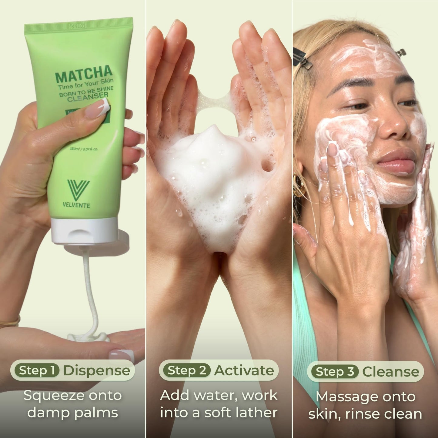 VELVENTE Matcha PDRN Korean Cleanser & Face Wash, Acne-Prone Sensitive Skin