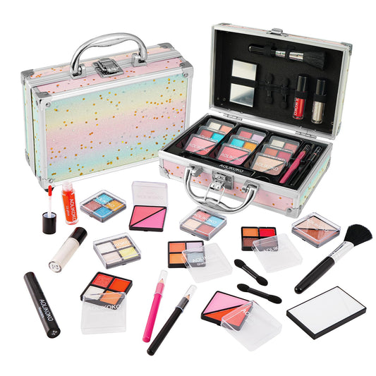 AOLIKOKO Makeup Kit for Teenager & Women Full Kit, All in One Makeup Set With The Small Cosmetic Train Case, Professional Makeup Kit, Makeup Gift Set for Women Girls (Set A)