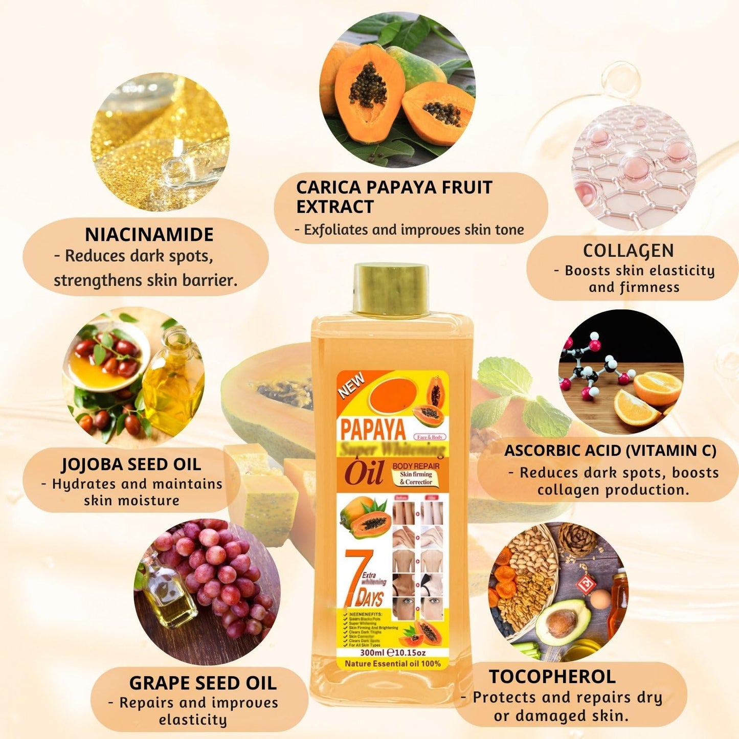 1000ml Papaya Oil for Skin Brightening - Organic Papaya Oil for Face - Soft 7 Body Oil, Moisturizing