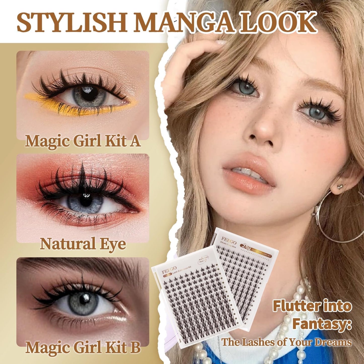 FEEGO Natural Lash Extension Kit 168Pcs Lash Clusters Kit Wispy Eyelash Extensions Individual Lashes Extensions with Bond and Seal Lash Glue and Eyelash Extension Tweezers DIY (MAGIC GIRL KIT - B)